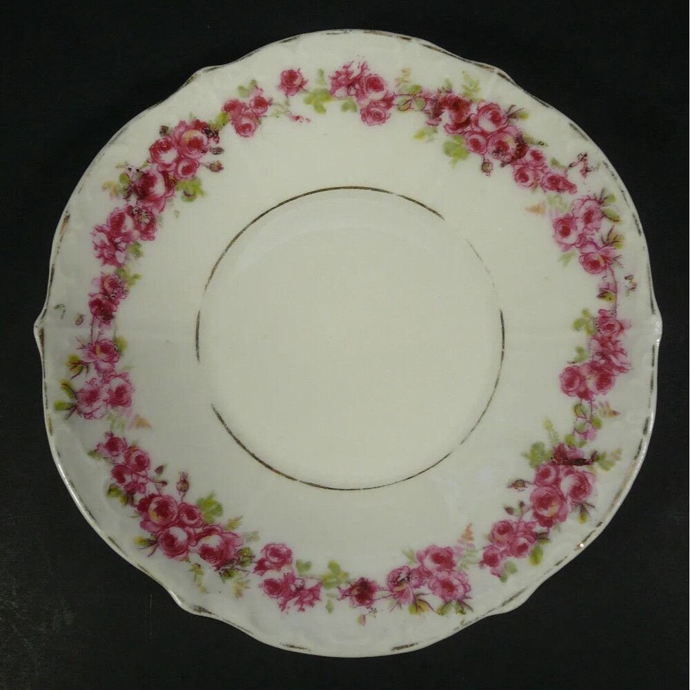 Vintage KPM Pink Flowers Roses 5" Porcelain Saucer Gold Gilt - Germany